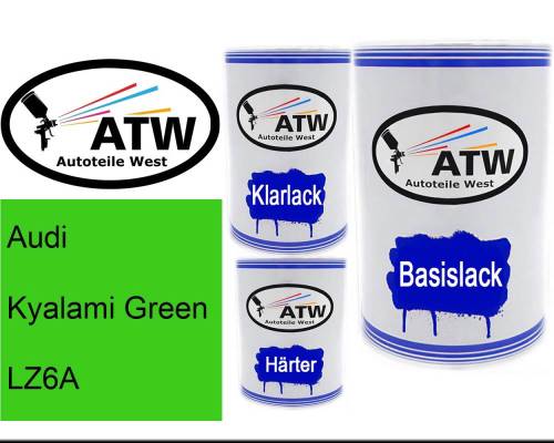 Audi, Kyalami Green, LZ6A: 500ml Lackdose + 500ml Klarlack + 250ml Härter - Set, von ATW Autoteile West.